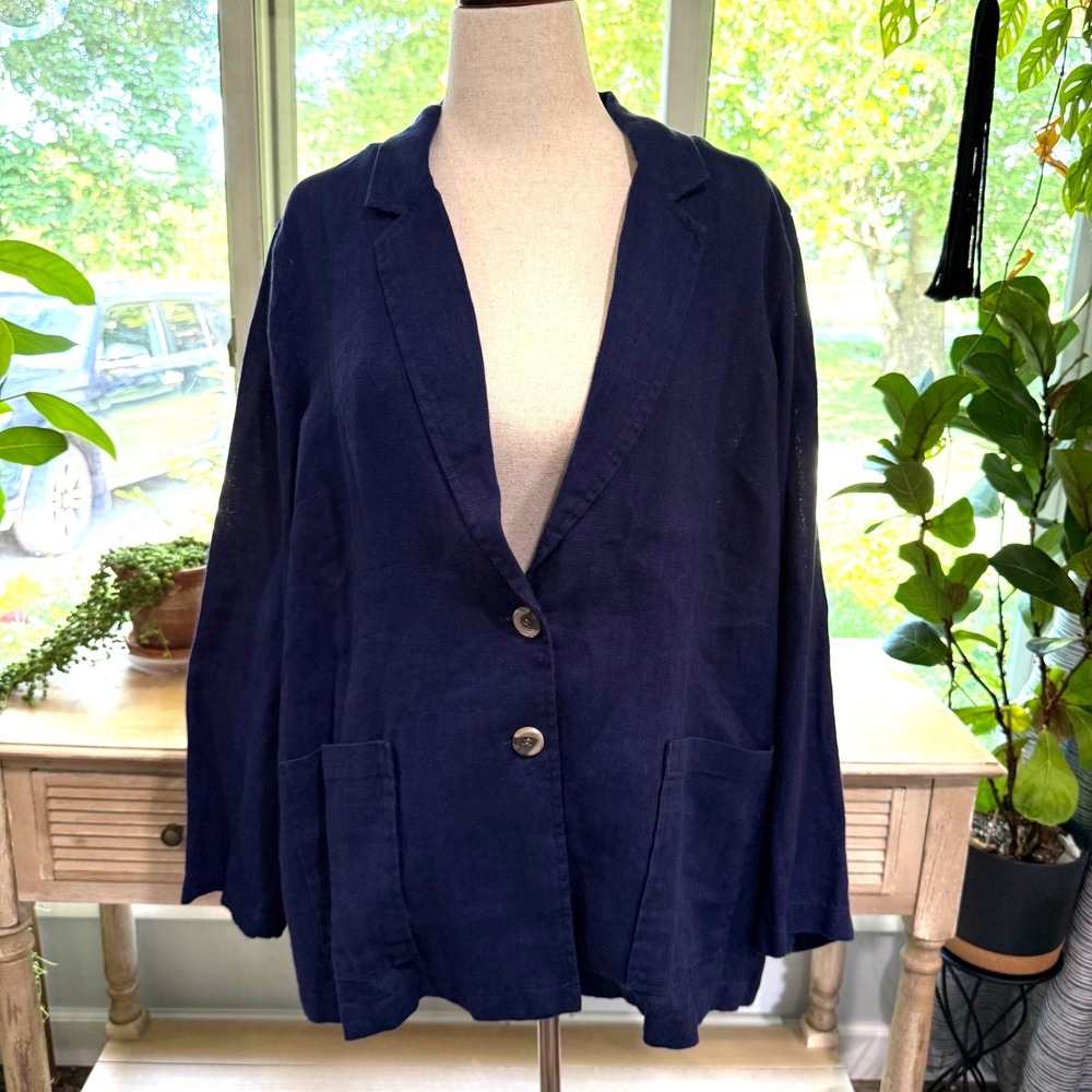 Coldwater Creek NWOT Navy Blue 100% Linen Blazer Jacket Plus Size 1X Vacation